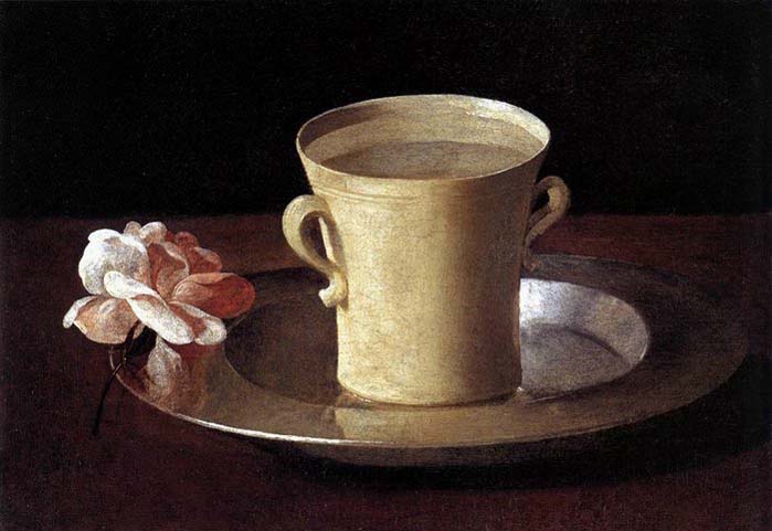 Cup of Water and a Rose on a Silver Plate
